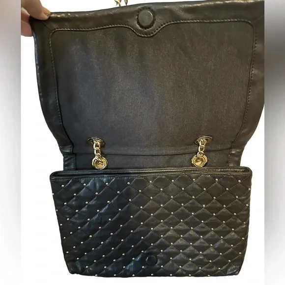 Badgley Mischka purse bag quilted studded crossbody purse with chain straps. - Picture 4 of 9